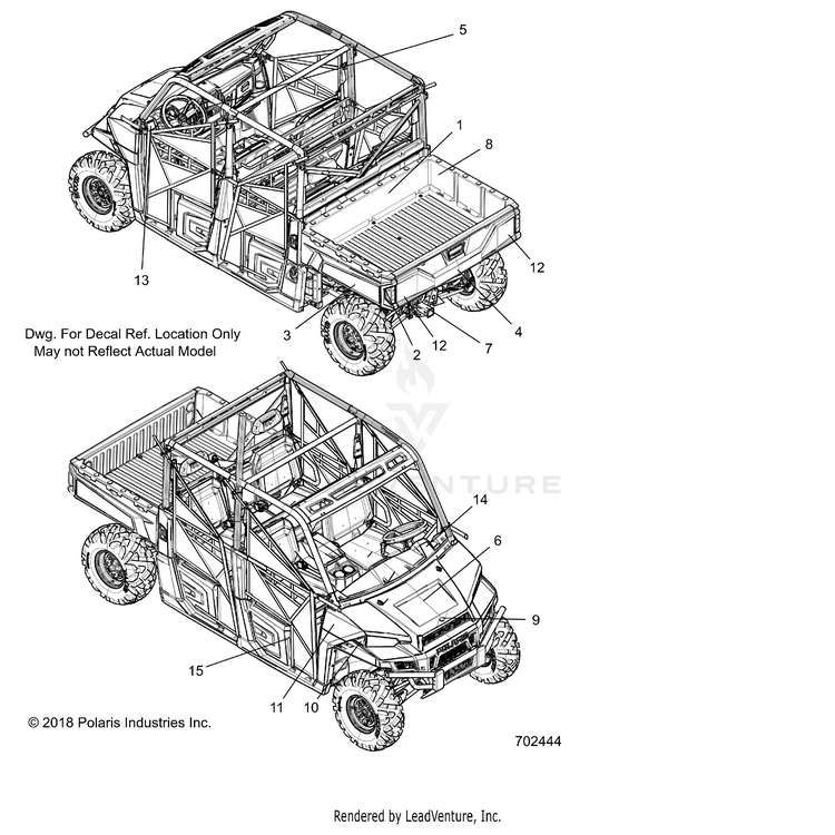 An Image of a Genuine Polaris Parts Schematic Diagram showing the schematic - BODY: DECALS - 2019 POLARIS RANGER CREW XP 1000 EPS NORTHSTAR
