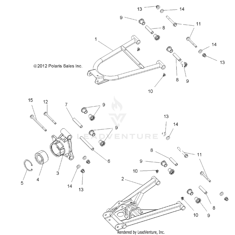 An Image of a Genuine Polaris Parts Schematic Diagram showing the schematic - SUSPENSION: REAR - 2016 POLARIS RANGER 900 XP