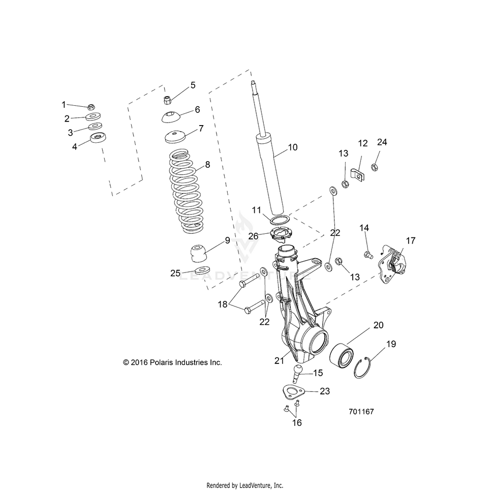 An Image of a Genuine Polaris Parts Schematic Diagram showing the schematic - SUSPENSION: FRONT STRUT - 2018 POLARIS RANGER 570 FULL SIZE
