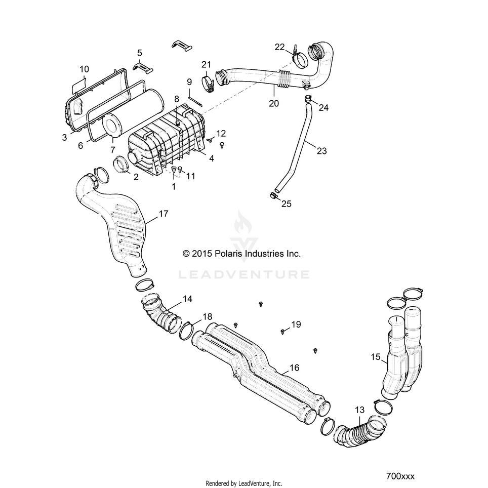 An Image of a Genuine Polaris Parts Schematic Diagram showing the schematic - ENGINE: AIR INTAKE SYSTEM - 2016 POLARIS GENERAL 1000 EPS