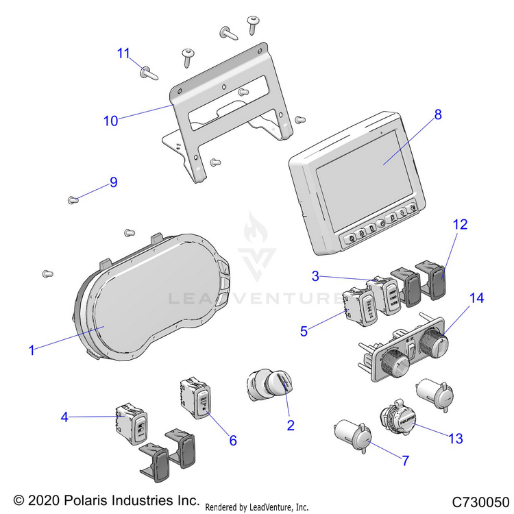 An Image of a Genuine Polaris Parts Schematic Diagram showing the schematic - ELECTRICAL: DASH INSTRUMENTS - 2021 POLARIS RANGER CREW XP 1000 NORTHSTAR TRAIL BOSS EVAP