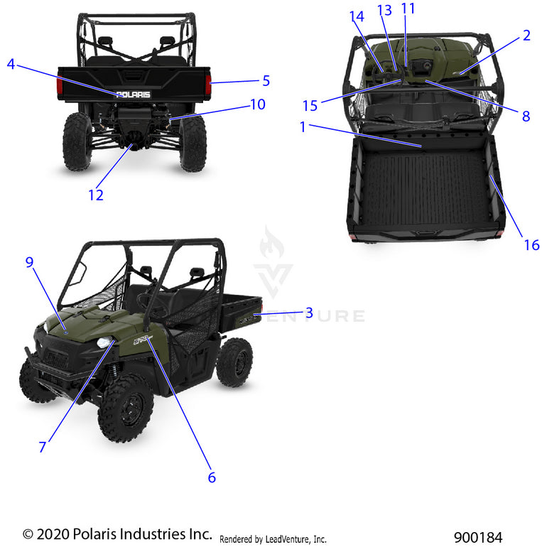 An Image of a Genuine Polaris Parts Schematic Diagram showing the schematic - BODY: DECALS - 2021 POLARIS RANGER 570 FULL SIZE