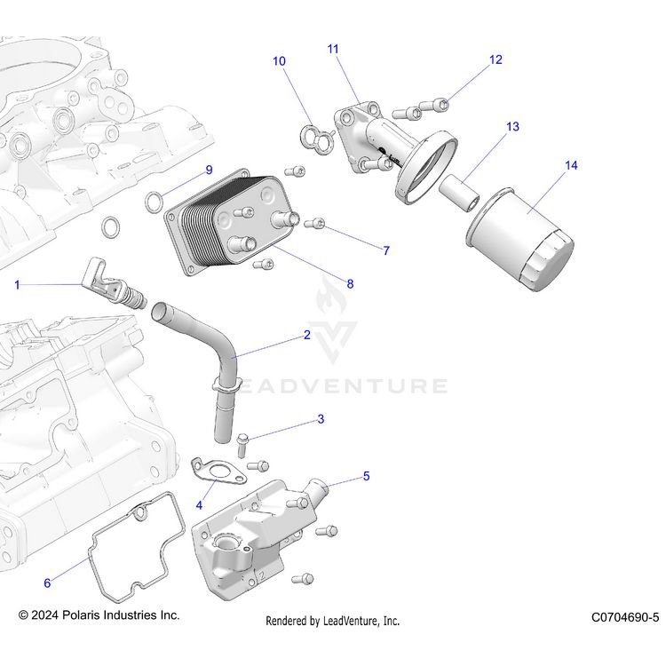 An Image of a Genuine Polaris Parts Schematic Diagram showing the schematic - ENGINE: DIPSTICK AND OIL FILTER - 2024 POLARIS XPEDITION XP ULTIMATE
