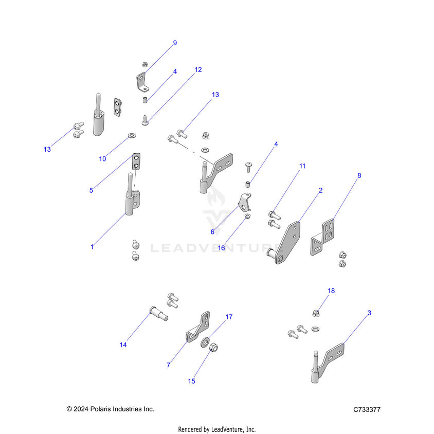 An Image of a Genuine Polaris Parts Schematic Diagram showing the schematic - BODY: DOOR REAR MOUNTING - 2025 POLARIS RANGER 570 CREW NORTHSTAR