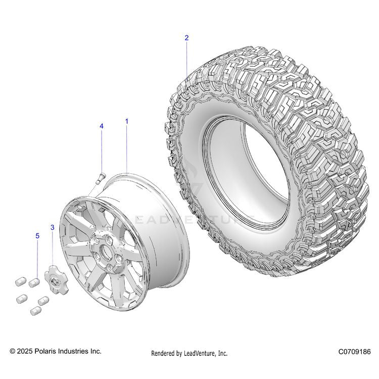An Image of a Genuine Polaris Parts Schematic Diagram showing the schematic - WHEELS: FRONT & REAR - 2026 POLARIS XPEDITION XP5 NORTHSTAR