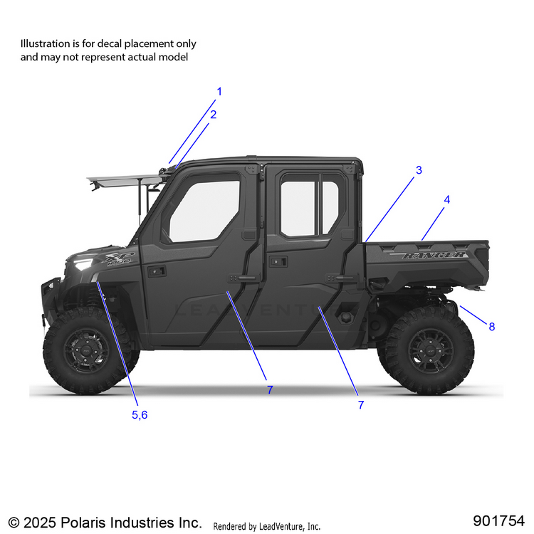 An Image of a Genuine Polaris Parts Schematic Diagram showing the schematic - BODY: DECALS GENERAL - 2026 POLARIS RANGER 1000 XP CREW NORTHSTAR PREMIUM