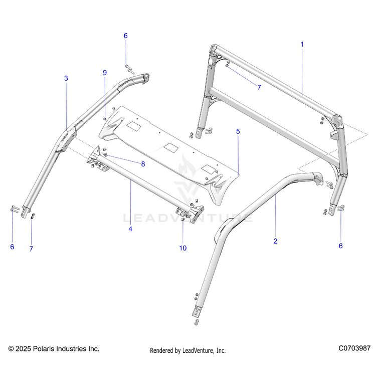 An Image of a Genuine Polaris Parts Schematic Diagram showing the schematic - CHASSIS: CAB FRAME - 2026 POLARIS GENERAL 1000 SPORT