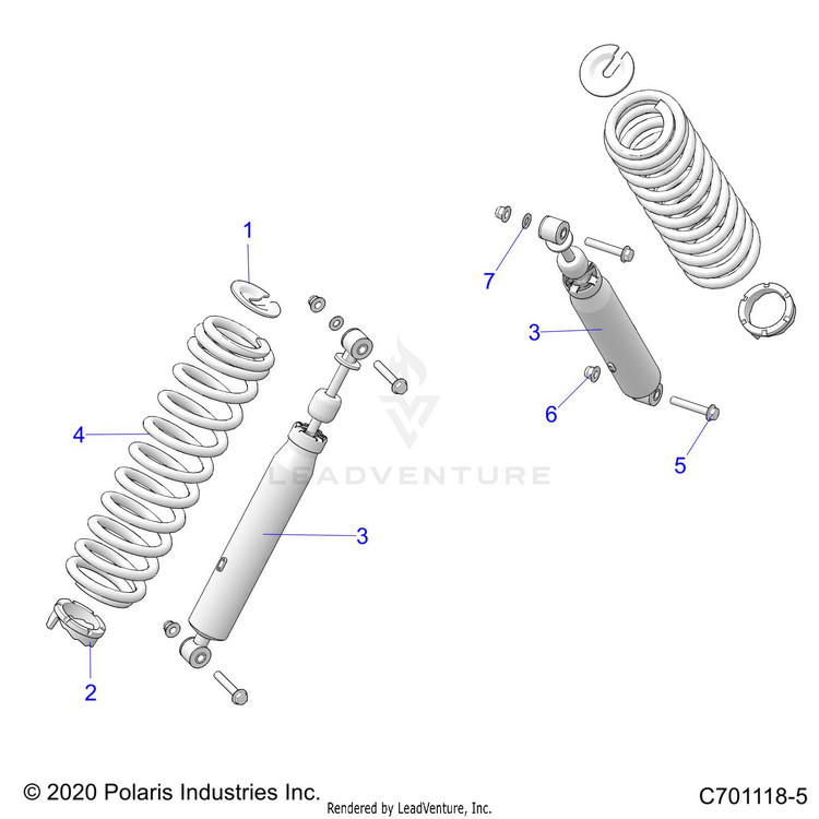An Image of a Genuine Polaris Parts Schematic Diagram showing the schematic - SUSPENSION: FRONT SHOCK MOUNTING - 2021 POLARIS GENERAL 1000 SPORT EPS