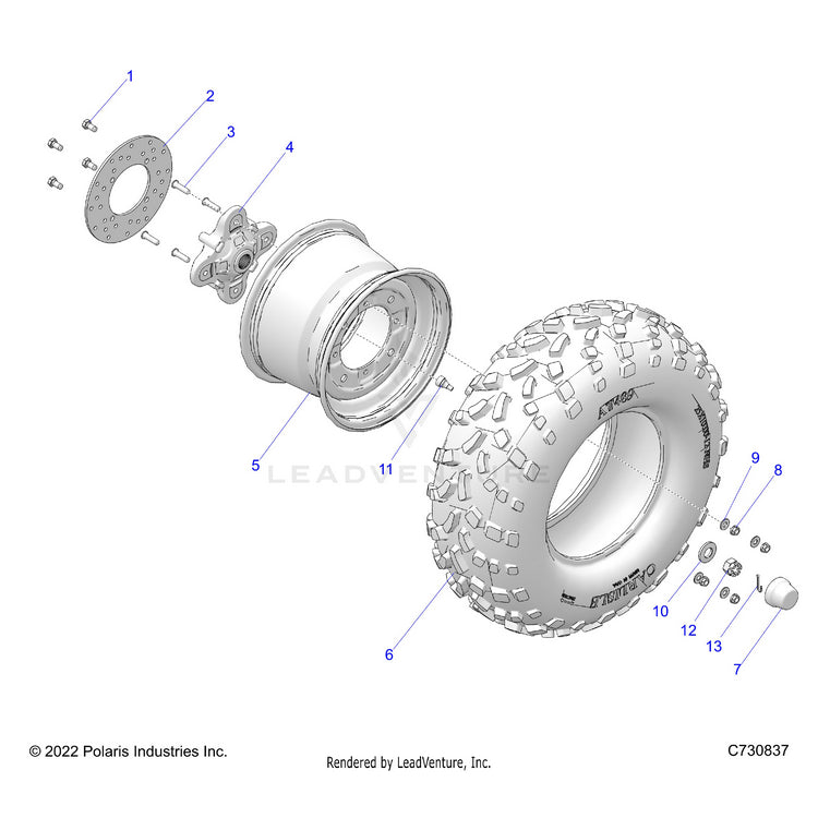 An Image of a Genuine Polaris Parts Schematic Diagram showing the schematic - WHEELS: REAR PREMIUM - 2023 POLARIS RANGER 570 CREW