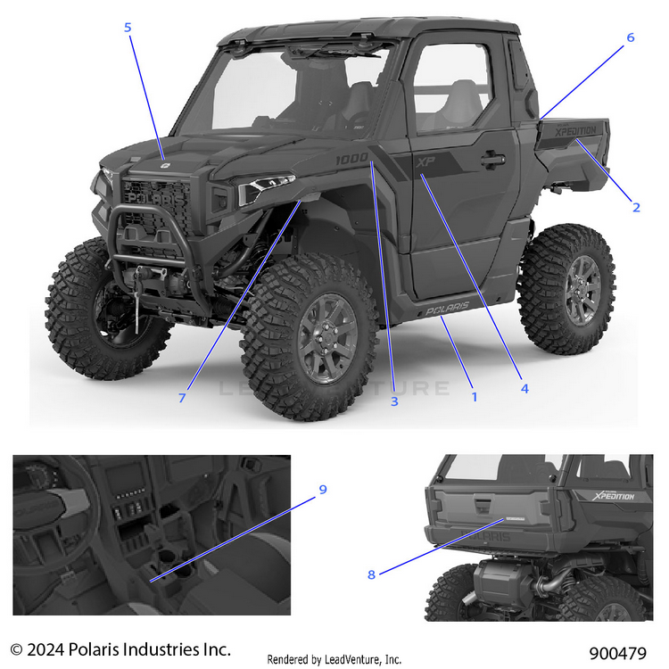 An Image of a Genuine Polaris Parts Schematic Diagram showing the schematic - BODY: DECALS GRAPHICS - 2024 POLARIS XPEDITION XP NORTHSTAR