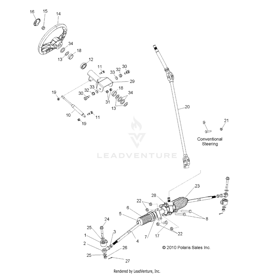 An Image of a Genuine Polaris Parts Schematic Diagram showing the schematic - STEERING: STEERING - 2015 POLARIS RANGER 800 6X6