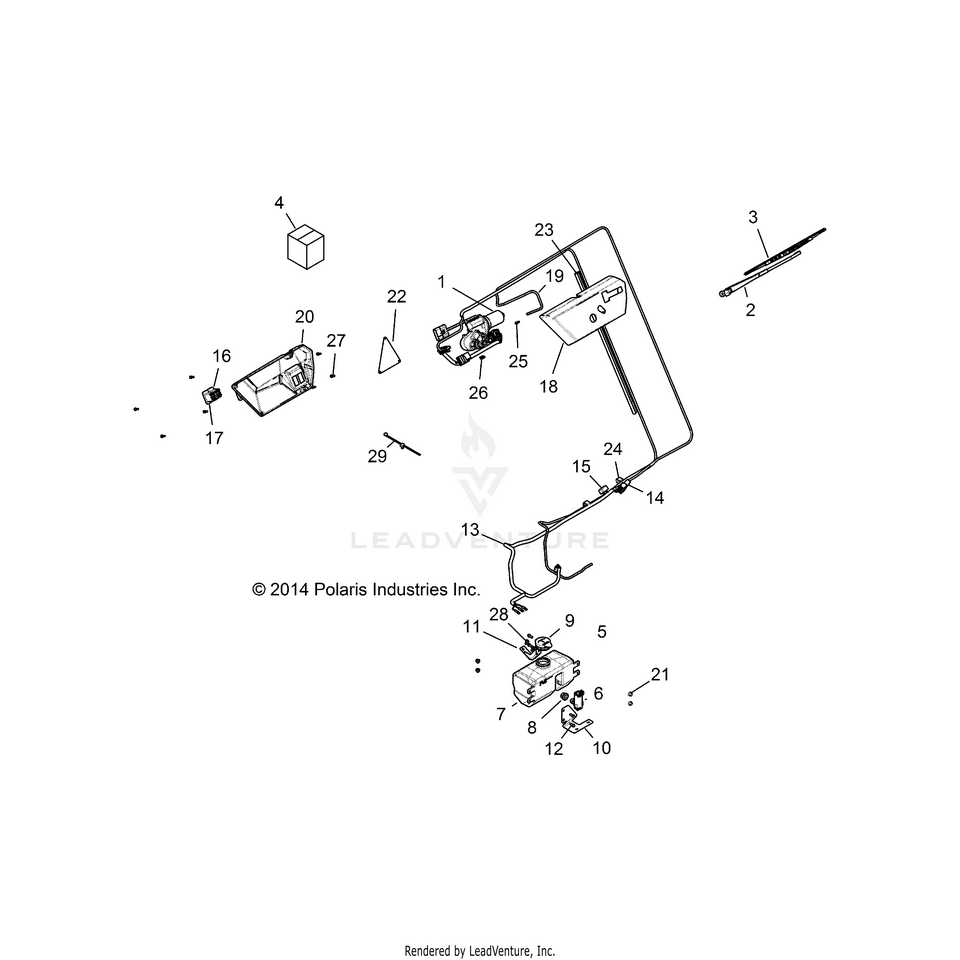 An Image of a Genuine Polaris Parts Schematic Diagram showing the schematic - BODY: WINDSHIELD WIPER - 2015 POLARIS RANGER 900 XP