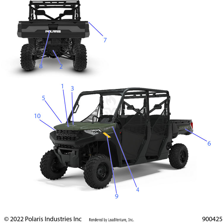 An Image of a Genuine Polaris Parts Schematic Diagram showing the schematic - BODY: DECALS GRAPHICS - 2022 POLARIS RANGER CREW 1000