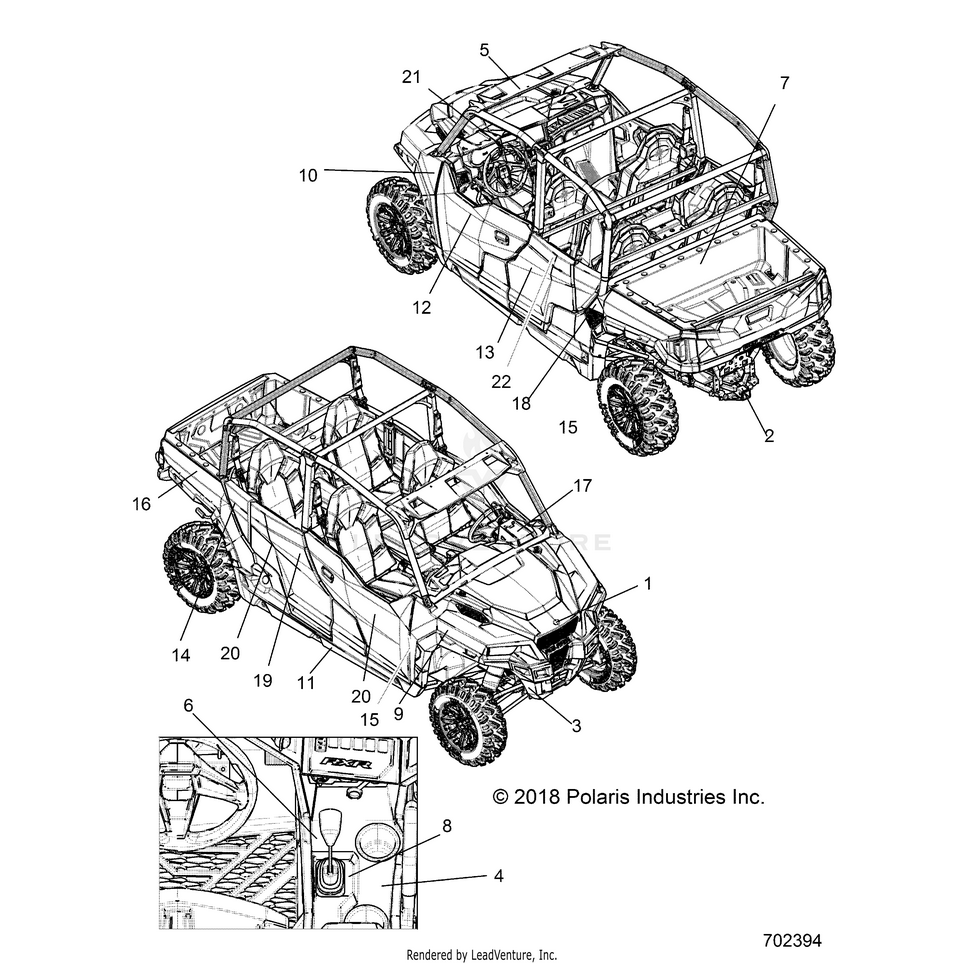 An Image of a Genuine Polaris Parts Schematic Diagram showing the schematic - BODY: DECALS - 2019 POLARIS GENERAL 1000 4 EPS RIDE COMMAND