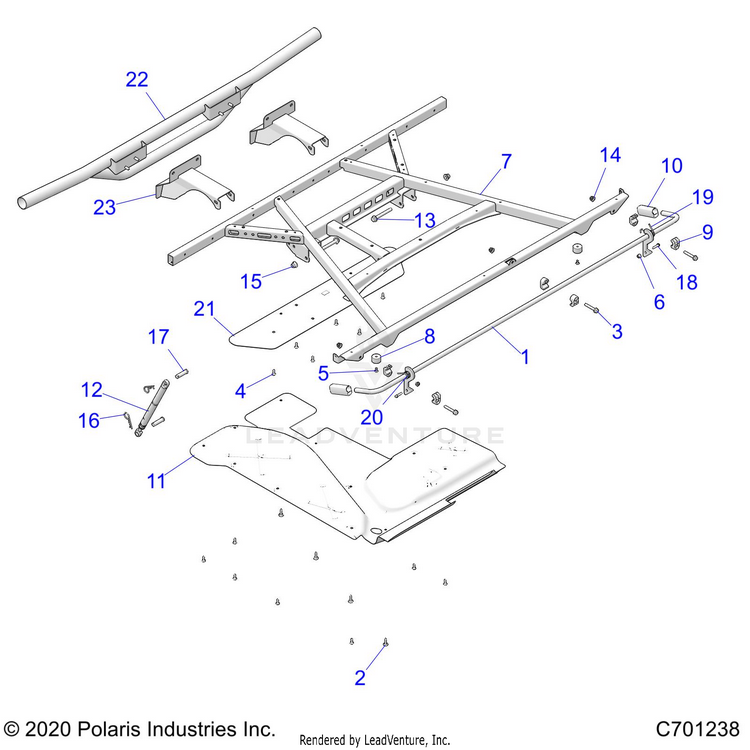 An Image of a Genuine Polaris Parts Schematic Diagram showing the schematic - BODY: BOX MOUNTING - 2021 POLARIS RANGER CREW XP 1000 EPS HIGH LIFTER