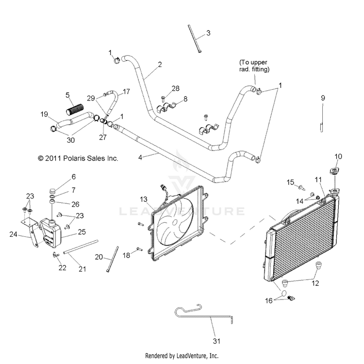An Image of a Genuine Polaris Parts Schematic Diagram showing the schematic - ENGINE: COOLING SYSTEM - 2015 POLARIS RANGER 800 6X6