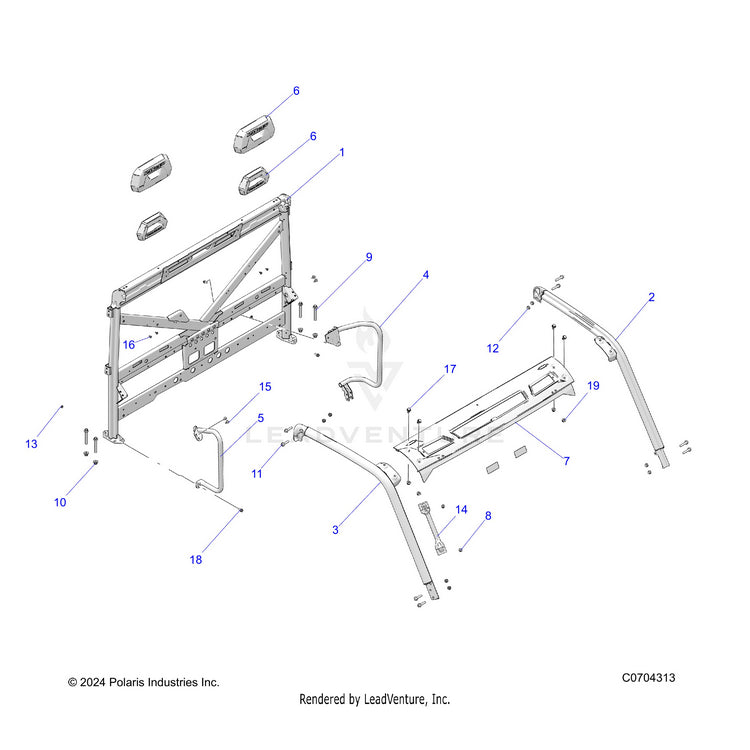 An Image of a Genuine Polaris Parts Schematic Diagram showing the schematic - CHASSIS: CAB FRAME - 2020 POLARIS RANGER XP 1000 NORTHSTAR FACTORY CHOICE