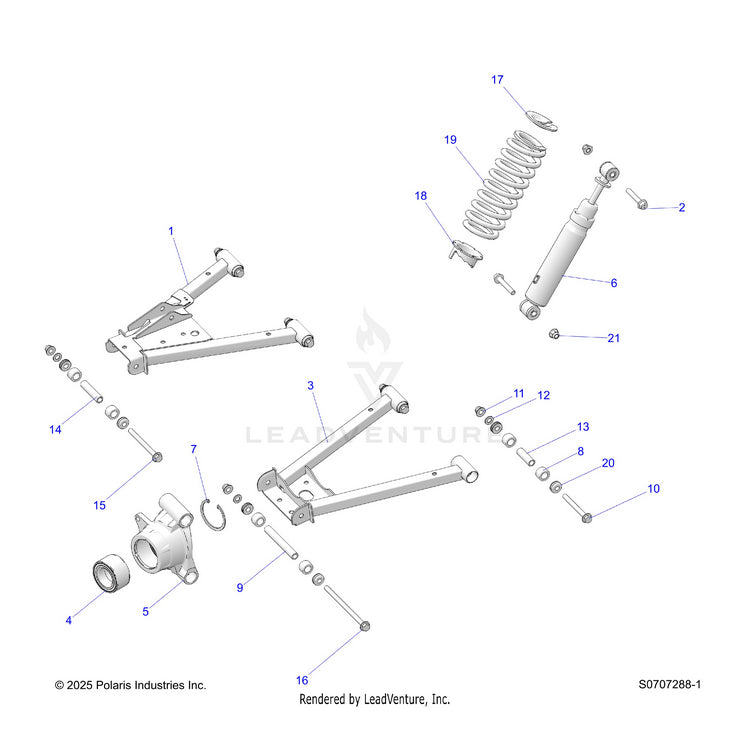 An Image of a Genuine Polaris Parts Schematic Diagram showing the schematic - SUSPENSION: REAR CONTROL ARM & SHOCK - 2026 POLARIS RANGER 570 CREW