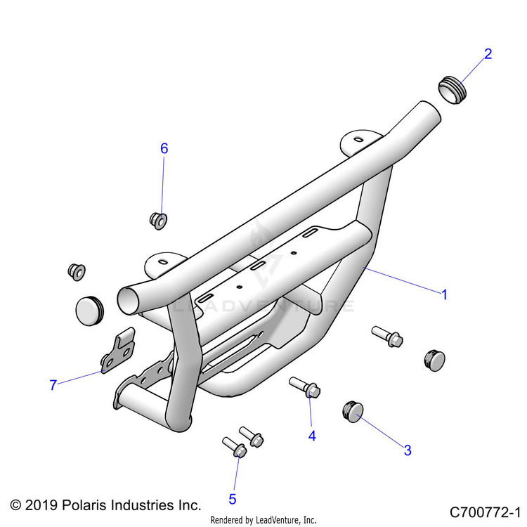 An Image of a Genuine Polaris Parts Schematic Diagram showing the schematic - ACCESSORY: FRONT BUMPER - 2021 POLARIS GENERAL XP 1000 DELUXE RIDE COMMAND TRAIL