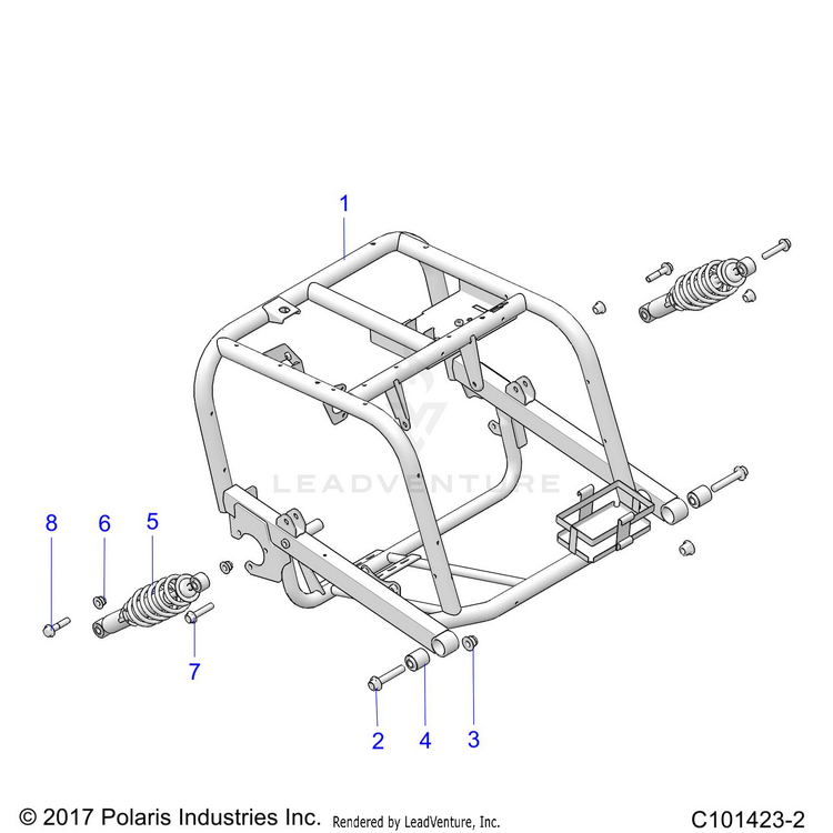 An Image of a Genuine Polaris Parts Schematic Diagram showing the schematic - SUSPENSION: REAR SWING ARM - 2025 POLARIS RANGER 150 EFI