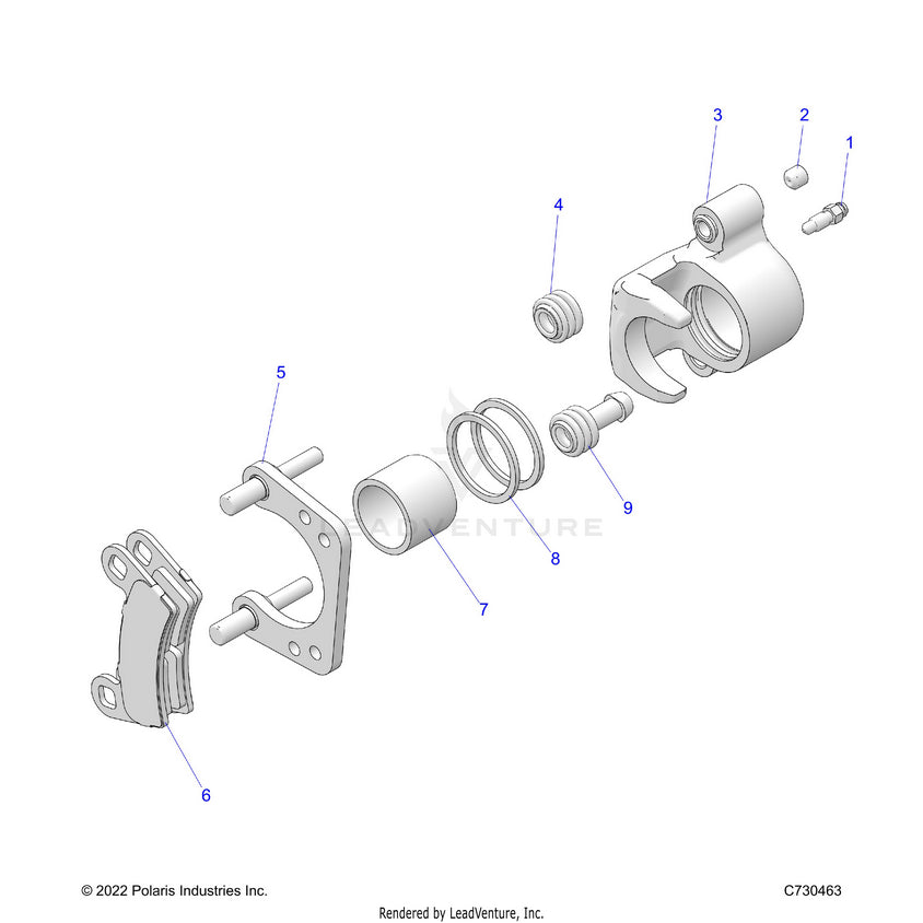 An Image of a Genuine Polaris Parts Schematic Diagram showing the schematic - BRAKES: CALIPER REAR - 2025 POLARIS RANGER 570 CREW