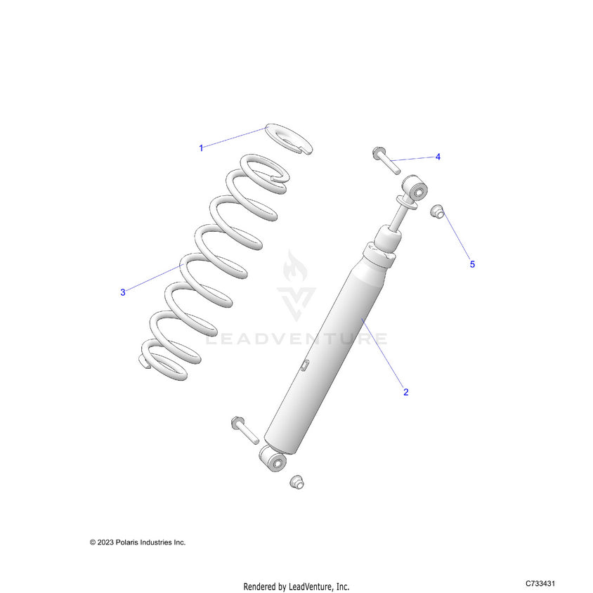 An Image of a Genuine Polaris Parts Schematic Diagram showing the schematic - SUSPENSION: REAR SHOCK MOUNTING - 2025 POLARIS RANGER 1000 XP NORTHSTAR ULTIMATE TRAIL BOSS