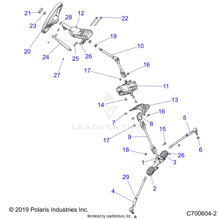 An Image of a Genuine Polaris Parts Schematic Diagram showing the schematic - STEERING: STEERING - 2020 POLARIS RANGER 1000 FULL SIZE EPS FO