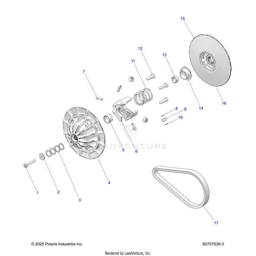 An Image of a Genuine Polaris Parts Schematic Diagram showing the schematic - DRIVE TRAIN: SECONDARY CLUTCH - 2026 POLARIS RANGER 570 NORTHSTAR