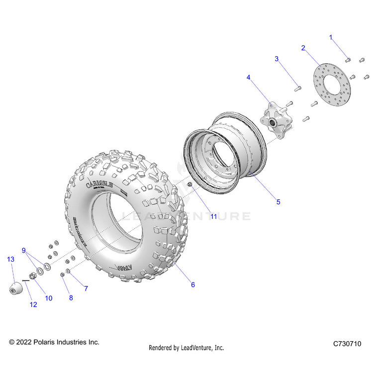 An Image of a Genuine Polaris Parts Schematic Diagram showing the schematic - WHEELS: REAR - 2025 POLARIS RANGER 570 FULL SIZE