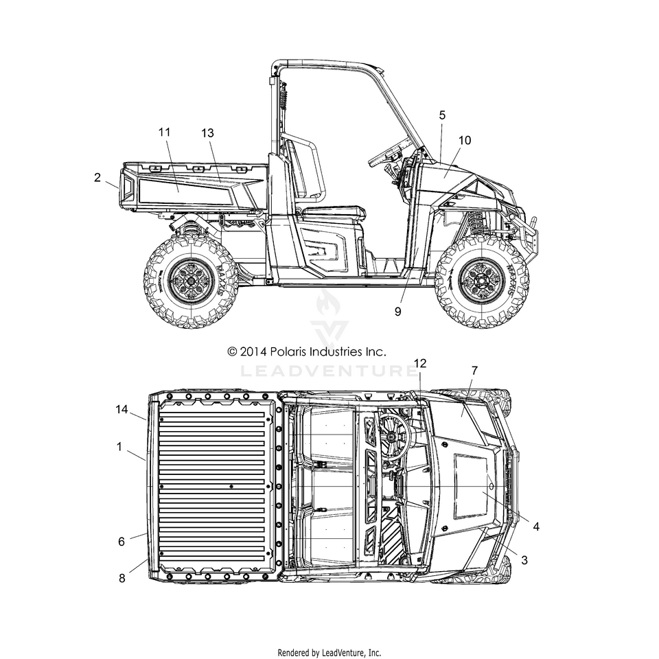 An Image of a Genuine Polaris Parts Schematic Diagram showing the schematic - BODY: DECALS GRAPHIC - 2015 POLARIS RANGER 900 XP