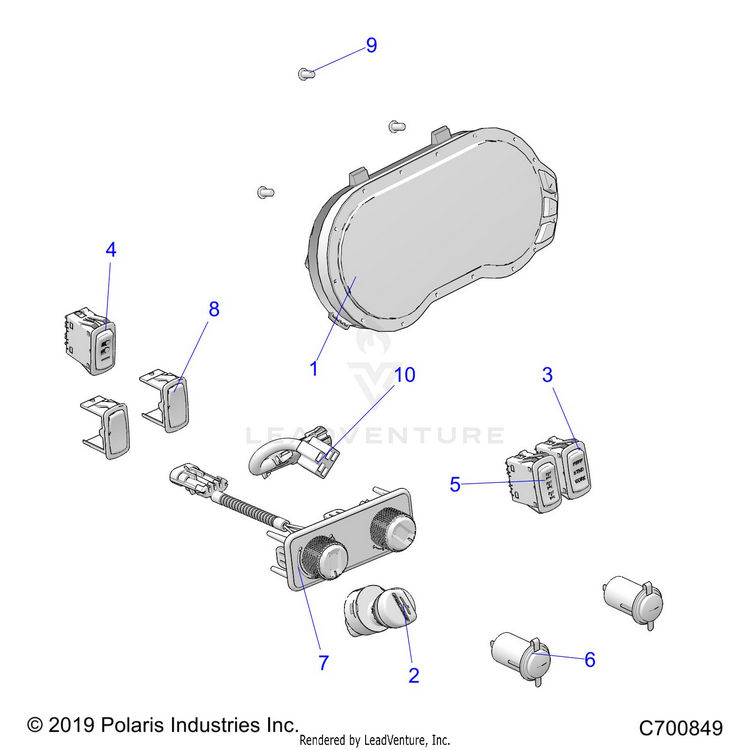 An Image of a Genuine Polaris Parts Schematic Diagram showing the schematic - ELECTRICAL: DASH INSTRUMENTS - 2020 POLARIS RANGER CREW XP 1000 WINTER PREP FACTORY CHOICE