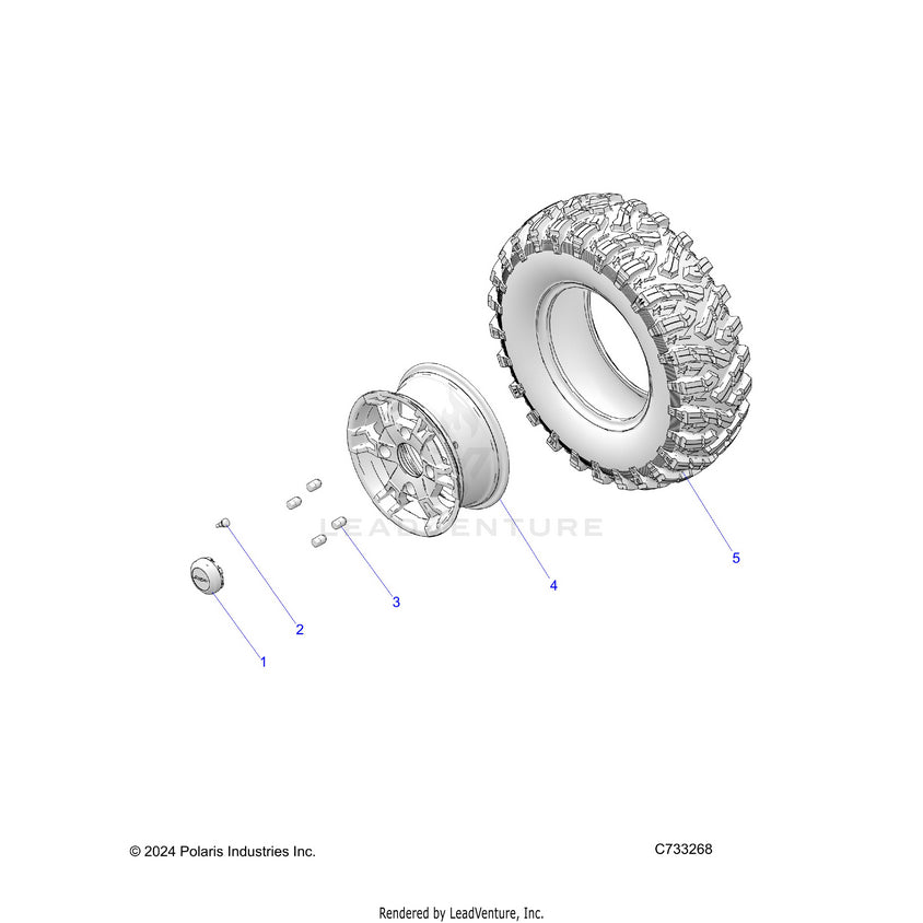 An Image of a Genuine Polaris Parts Schematic Diagram showing the schematic - WHEELS: FRONT - 2025 POLARIS RANGER 1000 XP CREW TEXAS EDITION