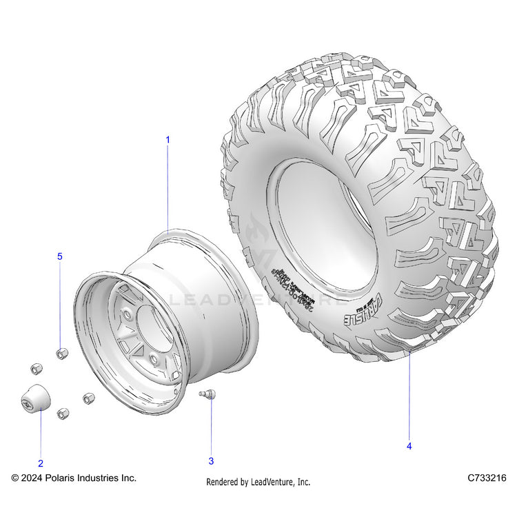 An Image of a Genuine Polaris Parts Schematic Diagram showing the schematic - WHEELS: REAR - 2020 POLARIS RANGER CREW 1000 EPS FULL SIZE