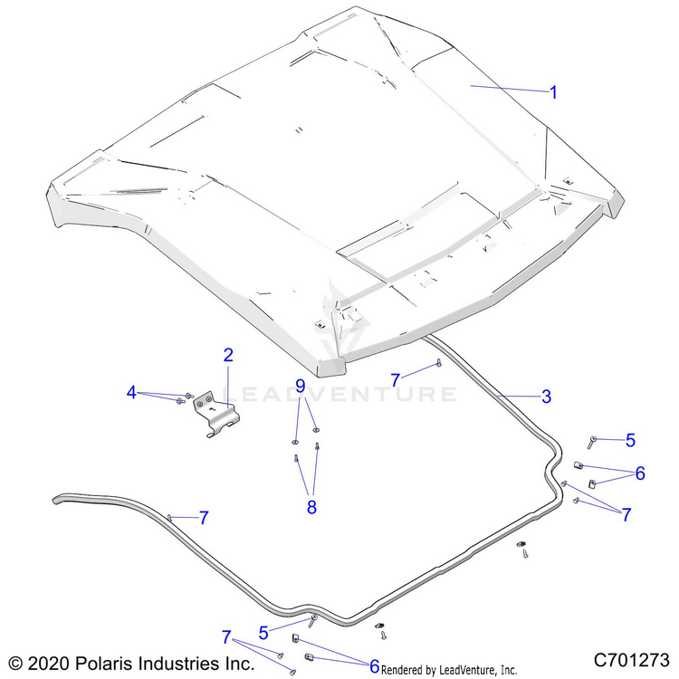 An Image of a Genuine Polaris Parts Schematic Diagram showing the schematic - BODY: ROOF - 2024 POLARIS GENERAL XP 1000 ULTIMATE