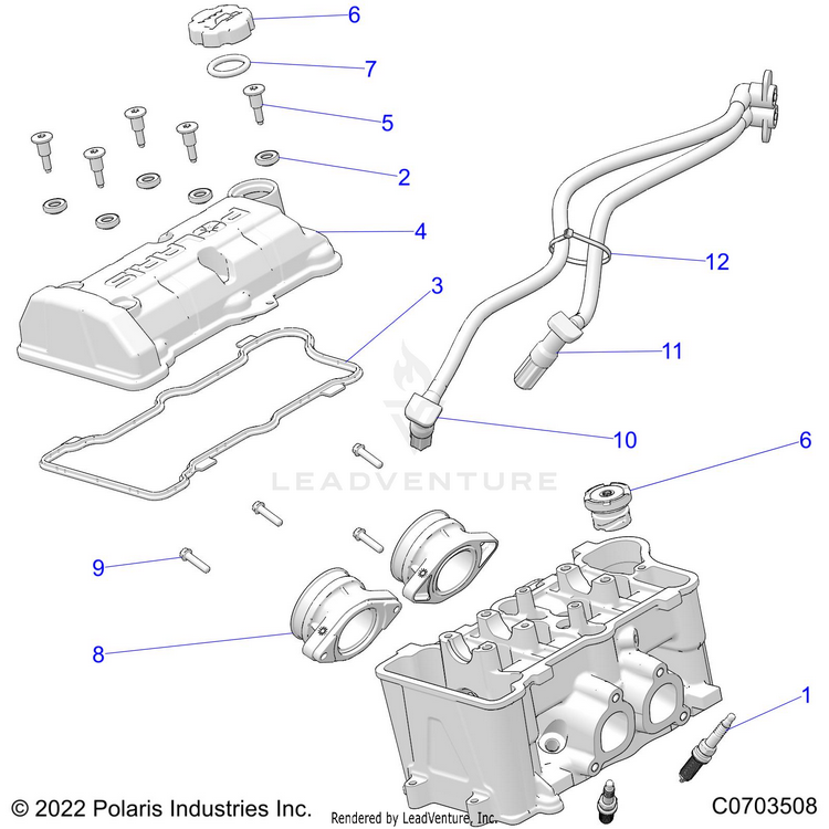An Image of a Genuine Polaris Parts Schematic Diagram showing the schematic - ENGINE: THROTTLE BODY & VALVE COVER - 2022 POLARIS RANGER 1000 FULL SIZE