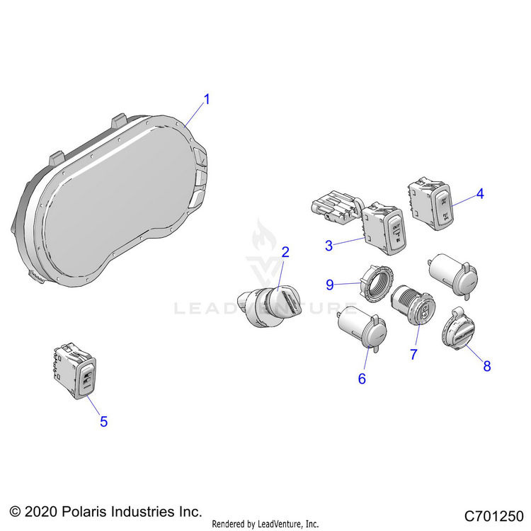 An Image of a Genuine Polaris Parts Schematic Diagram showing the schematic - ELECTRICAL: DASH INSTRUMENTS - 2021 POLARIS RANGER XP 1000 HIGH LIFTER