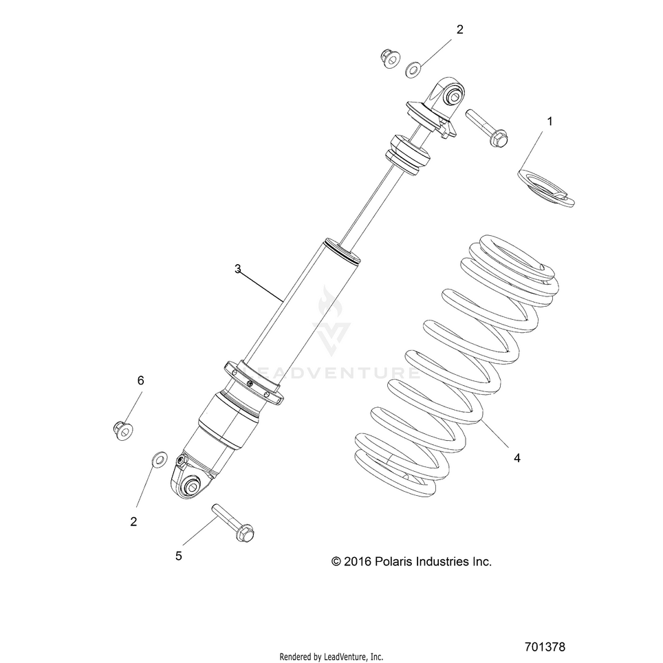 An Image of a Genuine Polaris Parts Schematic Diagram showing the schematic - SUSPENSION: FRONT SHOCK MOUNTING - 2017 POLARIS GENERAL 1000 4 EPS