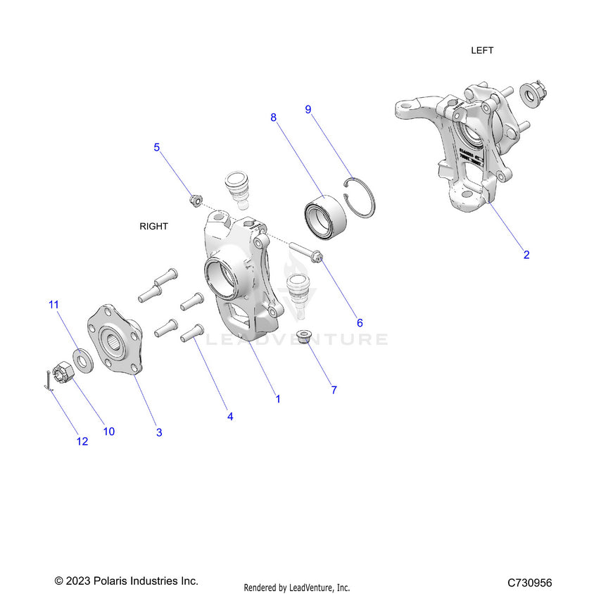 An Image of a Genuine Polaris Parts Schematic Diagram showing the schematic - SUSPENSION: FRONT HUB - 2025 POLARIS RANGER XD 1500 NORTHSTAR ULTIMATE