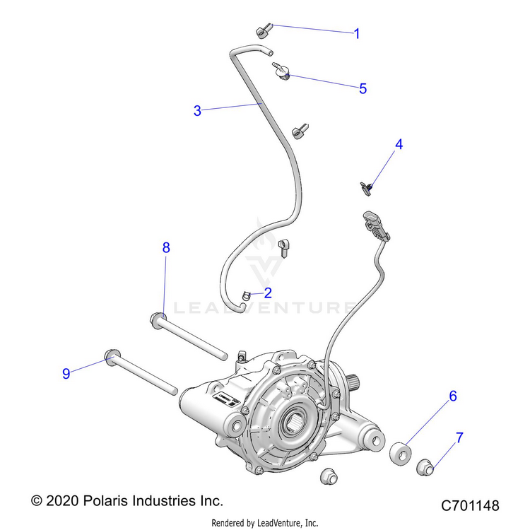 An Image of a Genuine Polaris Parts Schematic Diagram showing the schematic - DRIVE TRAIN: FRONT GEARCASE MOUNTING - 2020 POLARIS RANGER XP 1000 PREMIUM NORTHSTAR
