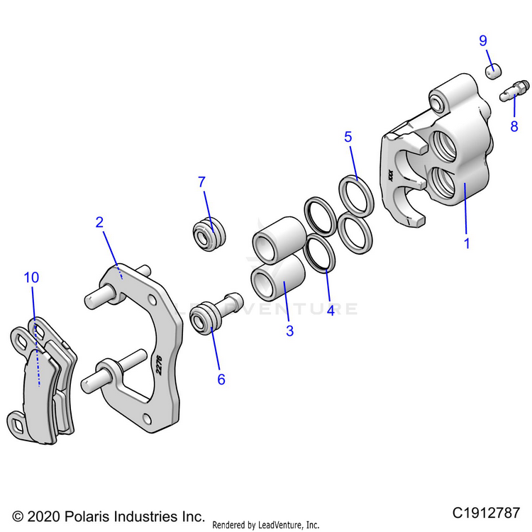 An Image of a Genuine Polaris Parts Schematic Diagram showing the schematic - BRAKES: REAR CALIPER - 2022 POLARIS GENERAL 1000 PREMIUM EPS
