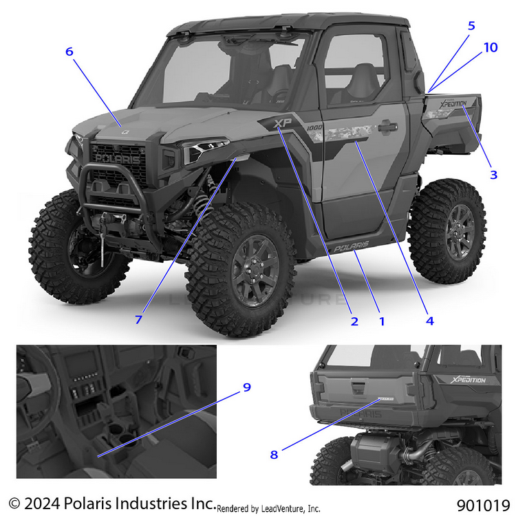An Image of a Genuine Polaris Parts Schematic Diagram showing the schematic - BODY: DECALS GRAPHICS - 2025 POLARIS XPEDITION XP NORTHSTAR