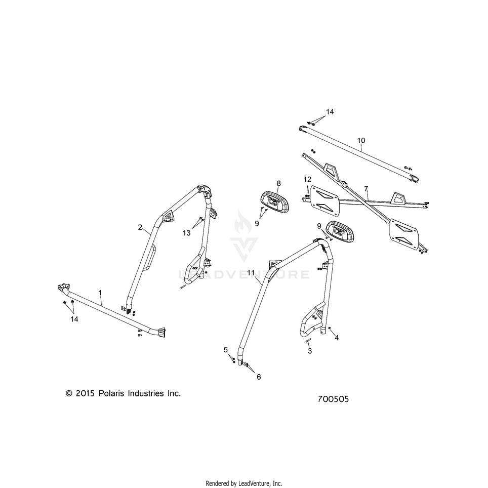An Image of a Genuine Polaris Parts Schematic Diagram showing the schematic - CHASSIS: CAB FRAME - 2022 POLARIS RANGER 570 FULL SIZE
