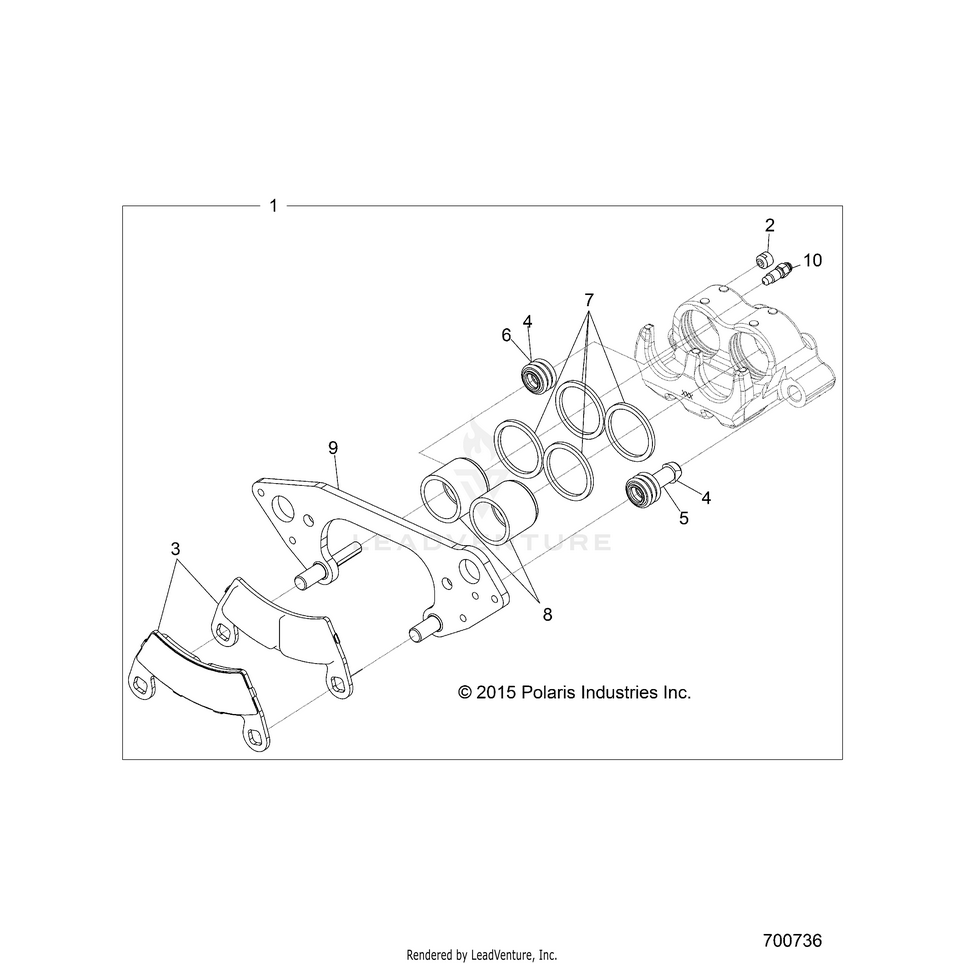 An Image of a Genuine Polaris Parts Schematic Diagram showing the schematic - BRAKES: FRONT CALIPER - 2017 POLARIS RANGER CREW 570 FULL SIZE