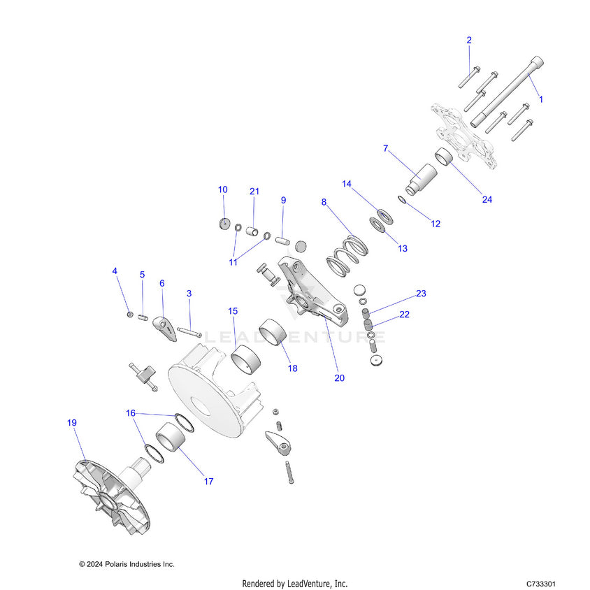 An Image of a Genuine Polaris Parts Schematic Diagram showing the schematic - DRIVE TRAIN: CLUTCH PRIMARY - 2025 POLARIS RANGER 1000