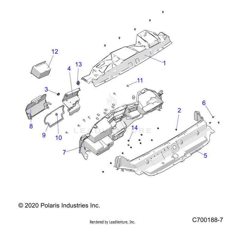 An Image of a Genuine Polaris Parts Schematic Diagram showing the schematic - BODY: DASH - 2022 POLARIS GENERAL 1000 SPORT EPS