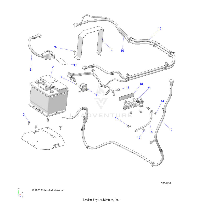 An Image of a Genuine Polaris Parts Schematic Diagram showing the schematic - ELECTRICAL: BATTERY - 2022 POLARIS RANGER CREW 570