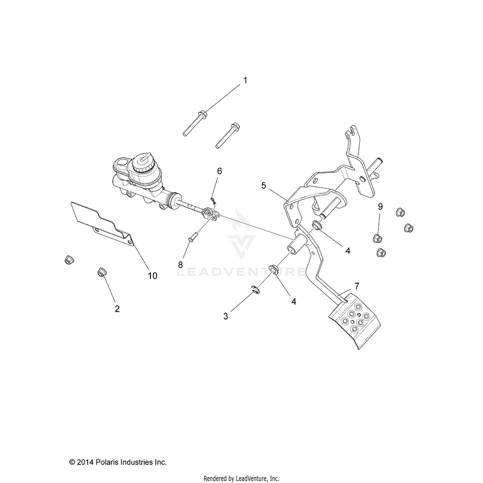 An Image of a Genuine Polaris Parts Schematic Diagram showing the schematic - BRAKES: PEDAL & MASTER CYLINDER MOUNTING - 2015 POLARIS RANGER 1000 DIESEL