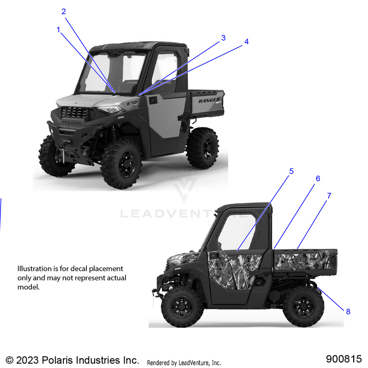 An Image of a Genuine Polaris Parts Schematic Diagram showing the schematic - BODY: DECALS GENERAL - 2024 POLARIS RANGER 570 NORTHSTAR