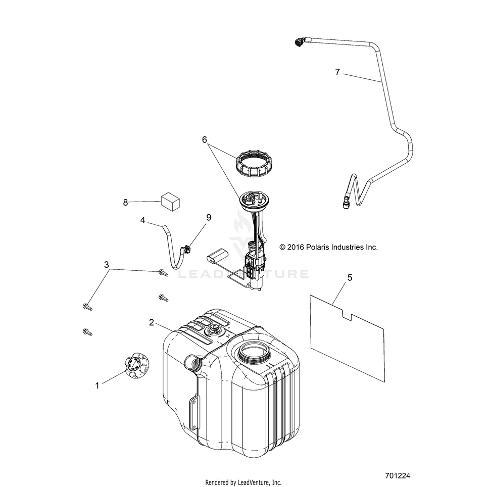 An Image of a Genuine Polaris Parts Schematic Diagram showing the schematic - BODY: FUEL TANK - 2017 POLARIS RANGER 570 EPS HDPE