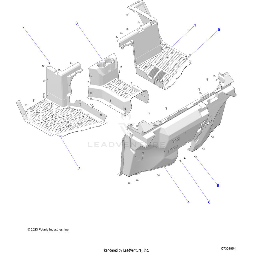 An Image of a Genuine Polaris Parts Schematic Diagram showing the schematic - BODY: FLOOR - 2025 POLARIS RANGER 1000 XP NORTHSTAR PREMIUM